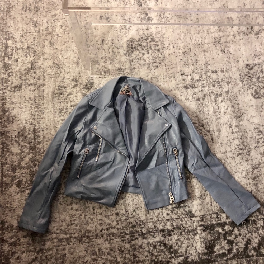 Signature8 Baby Blue Vegan Leather Jacket NWOT